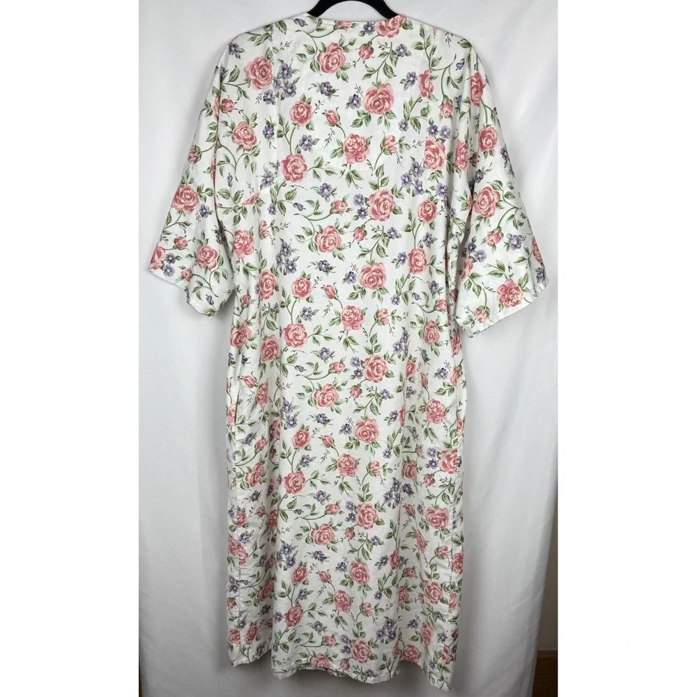 Talbots Intimates Vintage Floral Kaftan Robe 100% Cotton Partial Zip Housecoat L